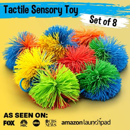 Imagem de Pacote com 8 brinquedos sensoriais Stringy Balls Monkey Pom Kooosh para crianças de 4 a 9 anos
