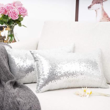 Imagem de Pacote de 2 capas de almofada de cetim YOUR SMILE Silver Sequin 30x50cm