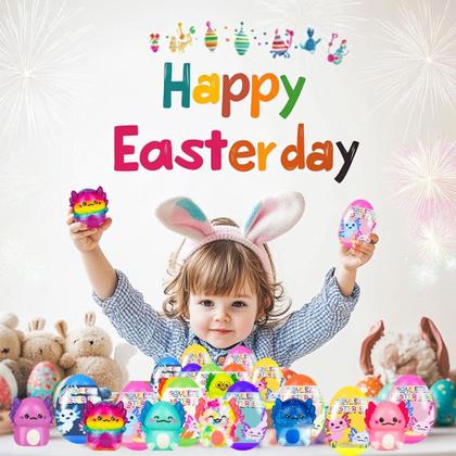 Imagem de Pacote de 24 ovos de Páscoa pré-cheios com brinquedos Slow Squishy para crianças