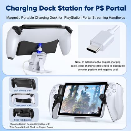 Imagem de Pacote de acessórios para PlayStation Portal, estojo de transporte portátil para PS Portal, base de carregamento magnética para portal PS5, capa protetora, 2 protetores de tela HD, fone de ouvido com fio, 4 alças de polegar