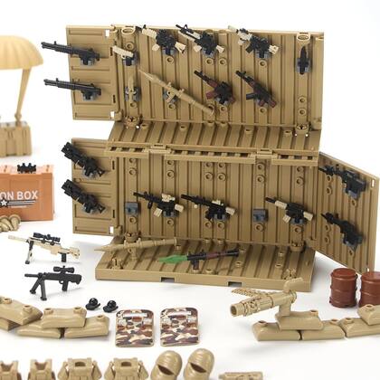 Imagem de Pacote de armas militares com contêiner de carga, equipamento militar, capacete, armadura, 325 unidades, vários acessórios militares, brinquedos de blocos de construção compatíveis com as principais marcas de figuras de soldados (Desert Tan)