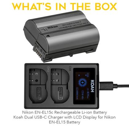 Imagem de Pacote de bateria Nikon EN-EL15c com carregador LCD USB C duplo