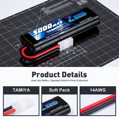 Imagem de Pacote de bateria recarregável Zeee 7.2V 5000mAh NiMH (pacote com 2)