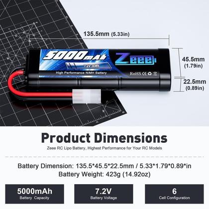 Imagem de Pacote de bateria recarregável Zeee 7.2V 5000mAh NiMH (pacote com 2)