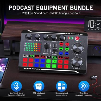 Imagem de Pacote de equipamento de podcast Placa de som Facmogu F998 com microfone BM800
