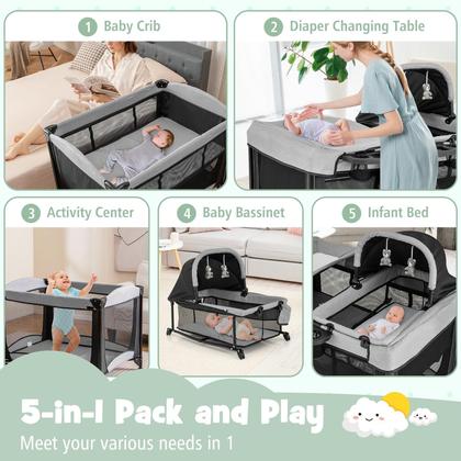 Imagem de Pacote e jogo Baby Playard HONEY JOY com berço 5 em 1