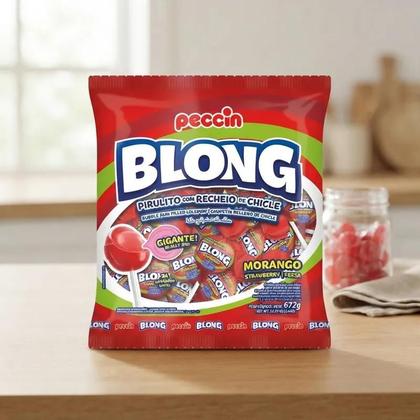 Imagem de Pacote Pirulito Blong Com Recheio de Chicle Sabor Morango 672g