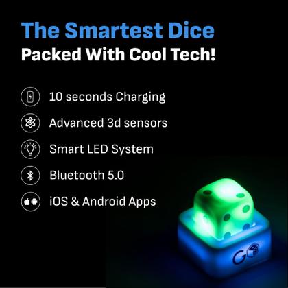 Imagem de Pacote Smart Dice GoDice 2 com carregador USB para jogos de tabuleiro