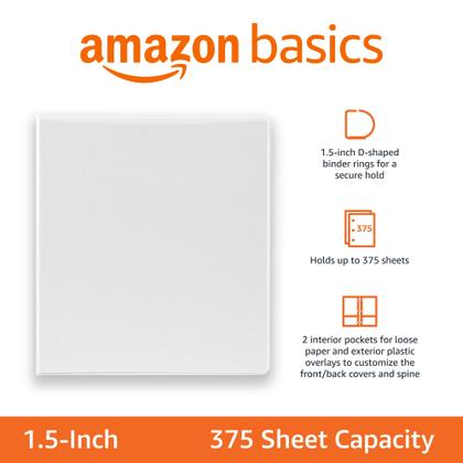 Imagem de Pacotes de 3 anéis Amazon Basics, pacote com 4, 1,5 polegadas, brancos