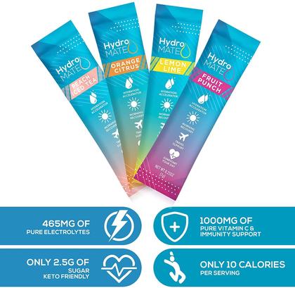 Imagem de Pacotes de eletrólitos em pó HydroMate Low Carb com vitamina C