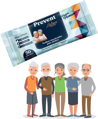 Imagem de Pacotes Toalhas umedecidas Lenços Adulto Prevent Wipes 50 unidades Geriátrica