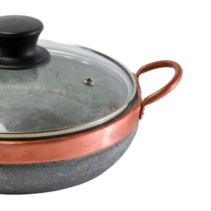 Imagem de Paella Pedra Sabão Alça de Cobre com Tampa de Vidro P 20x5cm