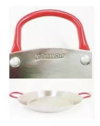 Imagem de Paellera Tacho Aço Inox 2mm 6 Litros 45cm Alça Vermelha