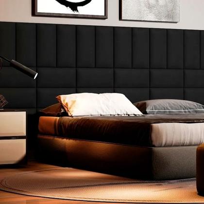 Imagem de Painel Cabeceira 2mX60cm Modulada Estofada Preta Para Cama Casal King Size
