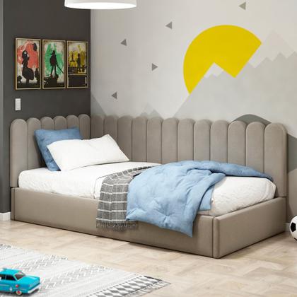 Imagem de Painel Cabeceira Cama Box Casal King Size Lana 195cm Suede Bege - Desk Design