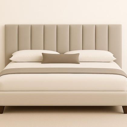 Imagem de Painel Cabeceira Cama Solteiro Box Quarto Veludo Kit 5 Modulos Bege