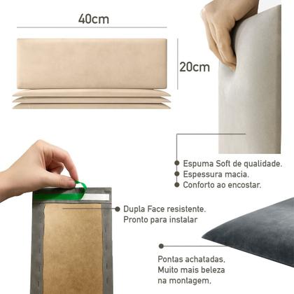 Imagem de Painel Cabeceira Cama Solteiro Box Quarto Veludo Kit 5 Modulos Bege
