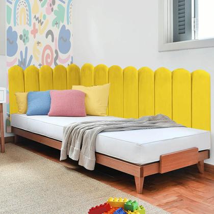 Imagem de Painel Cabeceira em L Suspenso Loop Solteiro 90cm Para Cama Box material sintético Amarelo - Ahz Móveis