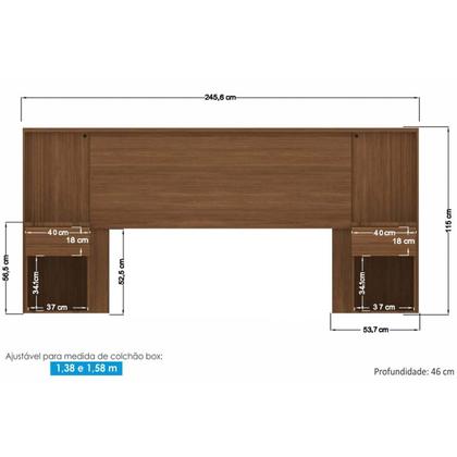 Imagem de Painel Cama Box Madeirado Casal Bourbon c/ 2 Mesas 2 Gavetas e Leds Jatobá - Santos Andirá