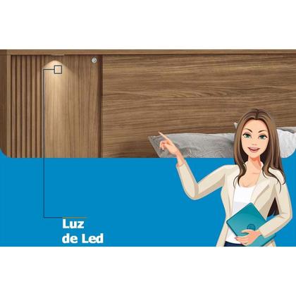 Imagem de Painel Cama Box Madeirado Casal Bourbon c/ 2 Mesas 2 Gavetas e Leds Jatobá - Santos Andirá