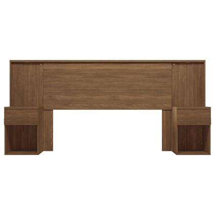 Imagem de Painel Cama Box Madeirado Casal Bourbon c/ 2 Mesas 2 Gavetas e Leds Jatobá - Santos Andirá