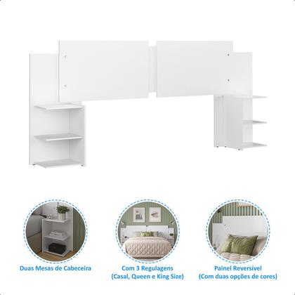Imagem de Painel Cama Box Quarto Regulável 3 Tamanhos com 2 Mesas de Cabeceiras - MJM Casa dos Móveis