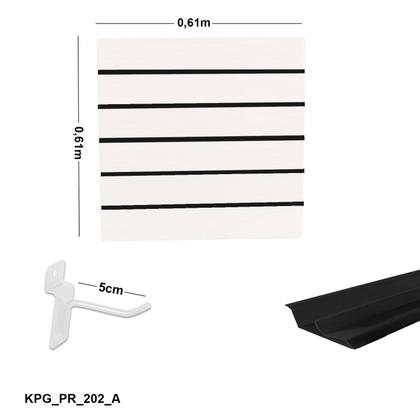 Imagem de Painel Canaletado Branco em Mdf 0,61 x 0,61m com Perfil Pvc Preto e 10 Ganchos de 5cm Branco