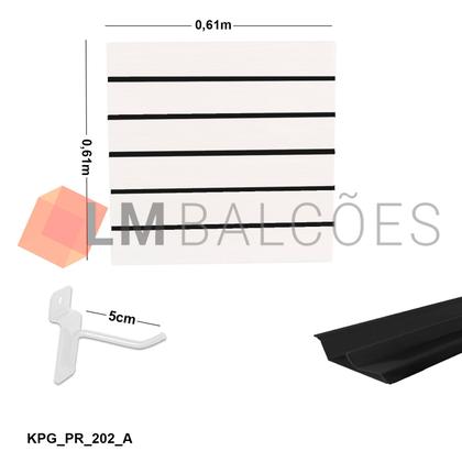 Imagem de Painel Canaletado Branco em Mdf 0,61 x 0,61m com Perfil Pvc Preto e 10 Ganchos de 5cm Branco