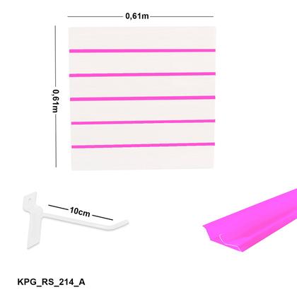 Imagem de Painel Canaletado Branco em Mdf 0,61 x 0,61m com Perfil Pvc Rosa e 20 Ganchos de 10cm Branco