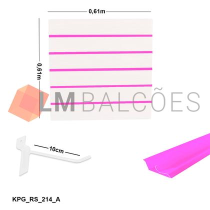 Imagem de Painel Canaletado Branco em Mdf 0,61 x 0,61m com Perfil Pvc Rosa e 20 Ganchos de 10cm Branco