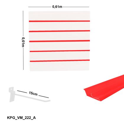 Imagem de Painel Canaletado Branco em Mdf 0,61 x 0,61m com Perfil Pvc Vermelho e 20 Ganchos de 15cm Branco