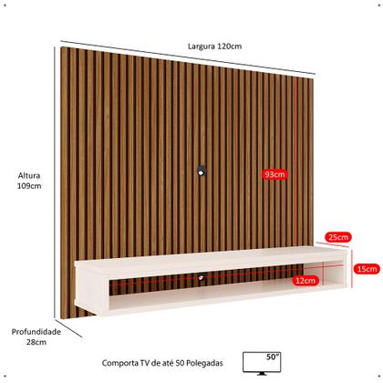 Imagem de Painel Cissa Tv 32 36 39 40 42 46 47 50 Polegadas Prateleira Inferior Nicho Decorativo Suspenso Quarto Sala - Ripado Freijó/Off White - RPM Móveis