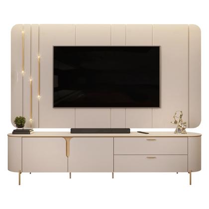 Imagem de Painel com Bancada 241cm Avatar com LED e Detalhes Dourados para TV Até 75 Off White G18 - Gran Belo