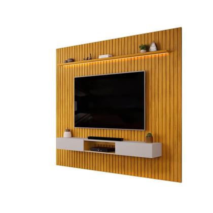 Imagem de Painel com Bancada para TV até 75 Polegadas Ripado com LED DJ Móveis Trento 275 Cedro Bali