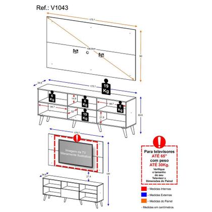 Imagem de Painel com Rack para TV até 65 polegadas Retrô com Suporte