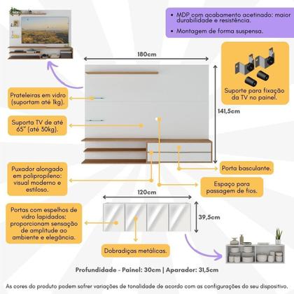 Imagem de Painel com Suporte para TV até 65 Polegadas com Aparador 4 Portas com Espelho Multimóveis MP1089