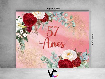 Imagem de Painel de Festa Horizontal 1,55 X 1,20 - 57 Anos Efeito Mármore Floral 247