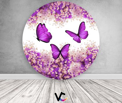 Imagem de Painel De Festa Redondo 1,50x1,50 - Borboleta Roxo Floral 039