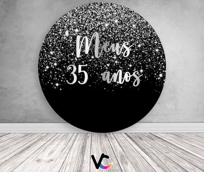 Imagem de Painel De Festa Redondo 1,50x1,50 - Efeito Glitter Prata Caindo Meus 35 Anos 138