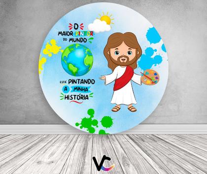 Imagem de Painel De Festa Redondo 1,50x1,50 - Jesus Maior Pintor do Mundo Céu 016