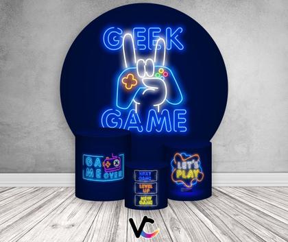 Imagem de Painel De Festa Redondo 1,50x1,50 + Trio De Capas Cilindro - Jogos Geek Game 008