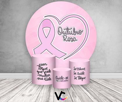 Imagem de Painel De Festa Redondo 1,50x1,50 + Trio De Capas Cilindro - Outubro Rosa Delicado 013
