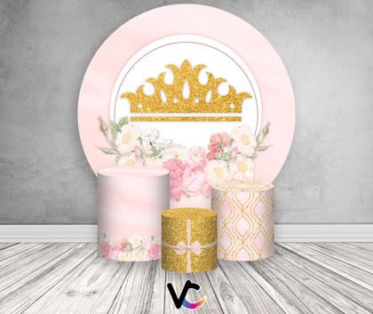 Imagem de Painel De Festa Redondo 1,50x1,50 + Trio De Capas Cilindro - Realeza Capitone Rosa Candy 008