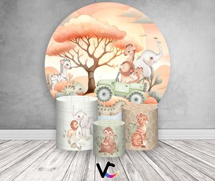 Imagem de Painel De Festa Redondo 1,50x1,50 + Trio De Capas Cilindro - Safari Tons Pastéis Amanhecer 056