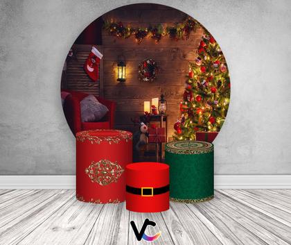 Imagem de Painel De Festa Redondo 1,50x1,50 + Trio De Capas Cilindro - Sala com Árvore de Natal 007