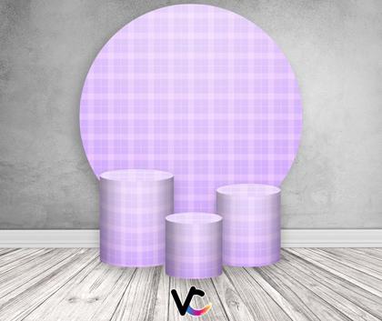 Imagem de Painel De Festa Redondo 1,50x1,50 + Trio De Capas Cilindro - Xadrez  Lilás 018