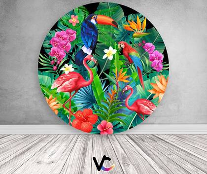 Imagem de Painel De Festa Redondo 1,50x1,50 - Tropical Floresta Colorida 008