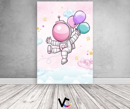 Imagem de Painel De Festa Vertical 1,50 x 2,20 - Astronauta Balões Rosa 009