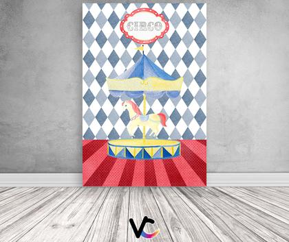 Imagem de Painel De Festa Vertical 1,50 x 2,20 - Circo Azul e Vermelho Carrossel 018