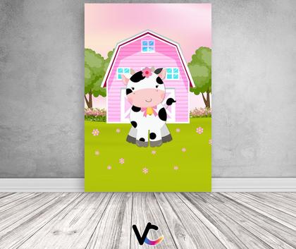 Imagem de Painel De Festa Vertical 1,50 x 2,20 - Fazendinha Vaquinha Rosa 024